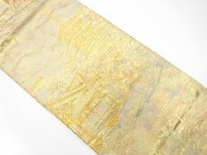 アンティーク　寺塔風景模様織り出し袋帯(材料)